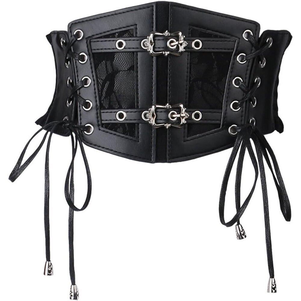 Womens Elastic Lace-up Corset Belt Wide Waist Tied Punk Halloween Accessory